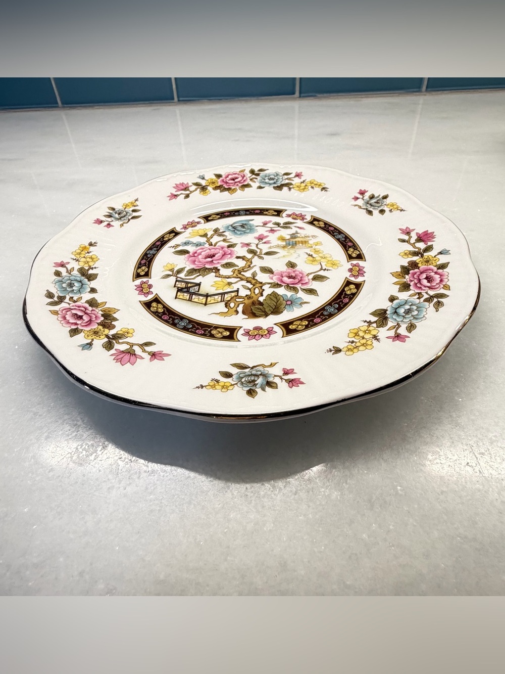 Vintage Queens Cathay Plate Rosina China England Fine Bone China Floral Pagoda